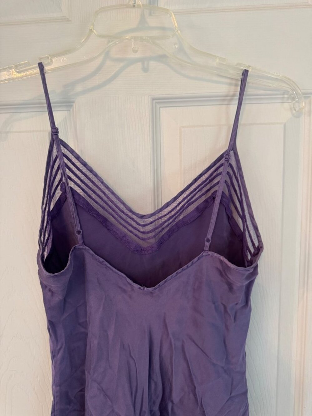 Victorias Secret Purple Silk Slip Chemise Dress Mesh Stripe Inlay Lingerie MED - Picture 4 of 6
